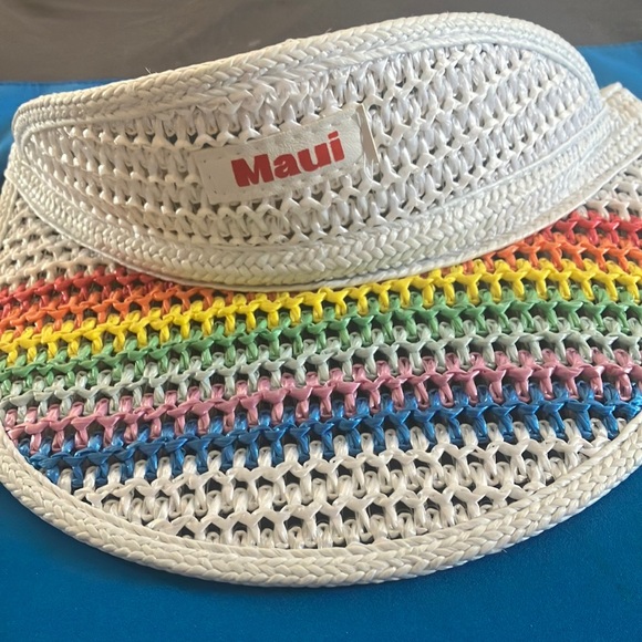 Accessories - Maui White Visor with Rainbow Stripes